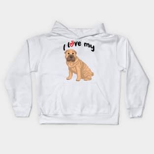 I Love My Fawn Shar-Pei Dog Kids Hoodie